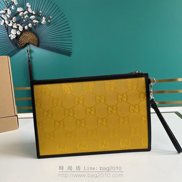 Gucci古馳包包 G家新款手包 625598 古奇黃布/克皮男士手拿包 gdj1404
